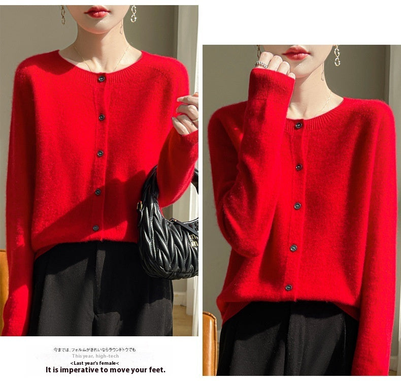Round Neck Sweater Cashmere Knitted Cardigan