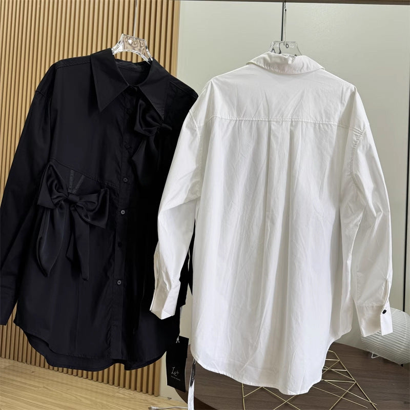 French Style Bow Long Sleeve Shirt