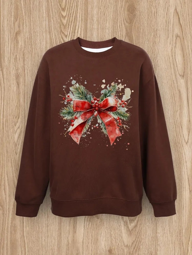 Women Basic Ribbon Printed Round Neck