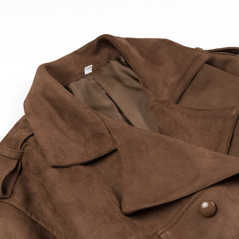 Deerskin Velvet Lapel With Belt Trench Coat