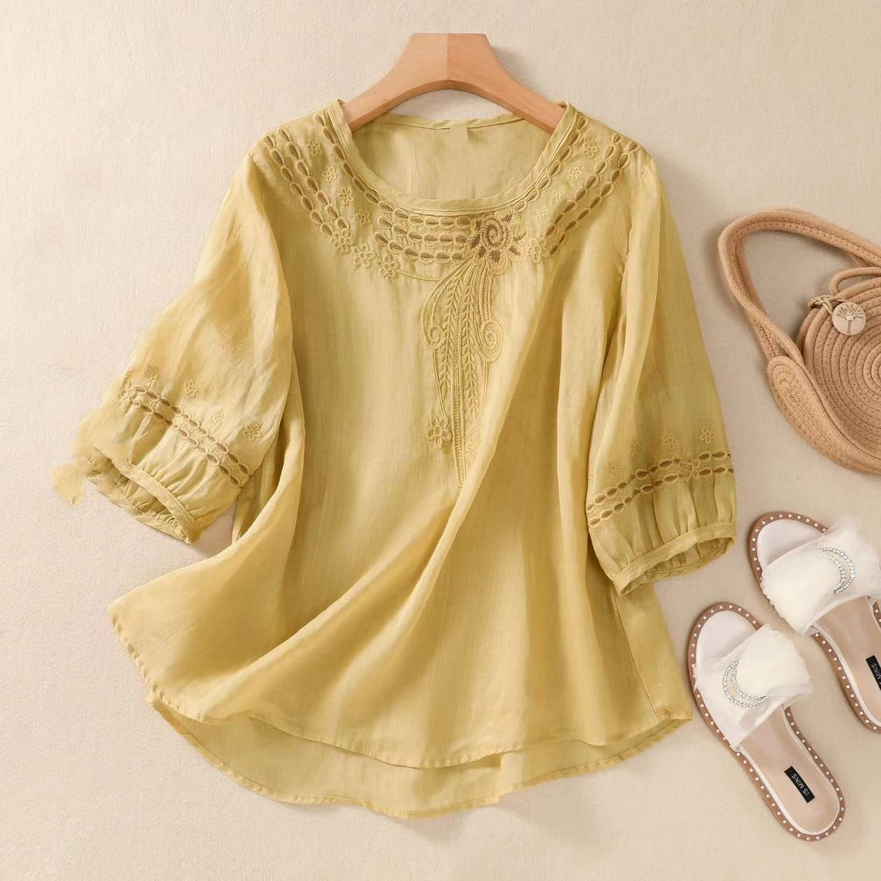 Vintage Cotton And Linen Embroidered Shirt