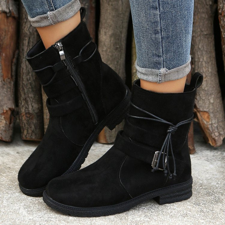Buckle Square Heel Fashion Boots
