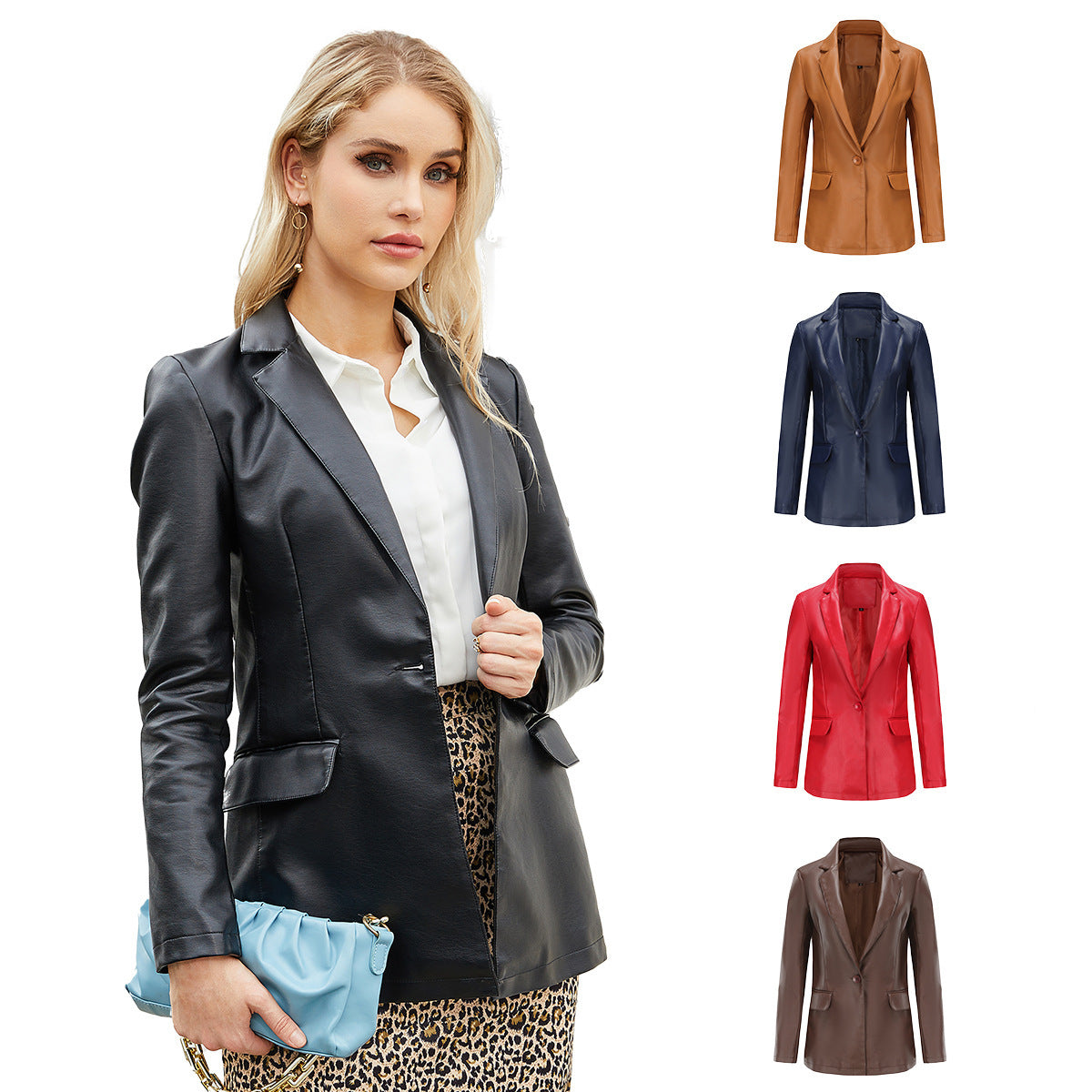 Single Button Commute Leisure Leather Coat