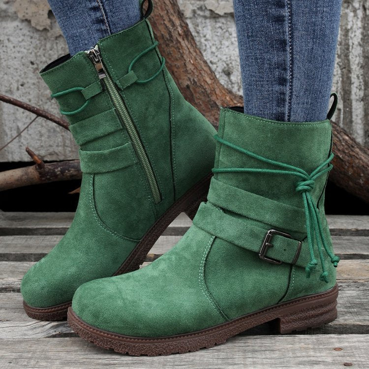 Buckle Square Heel Fashion Boots