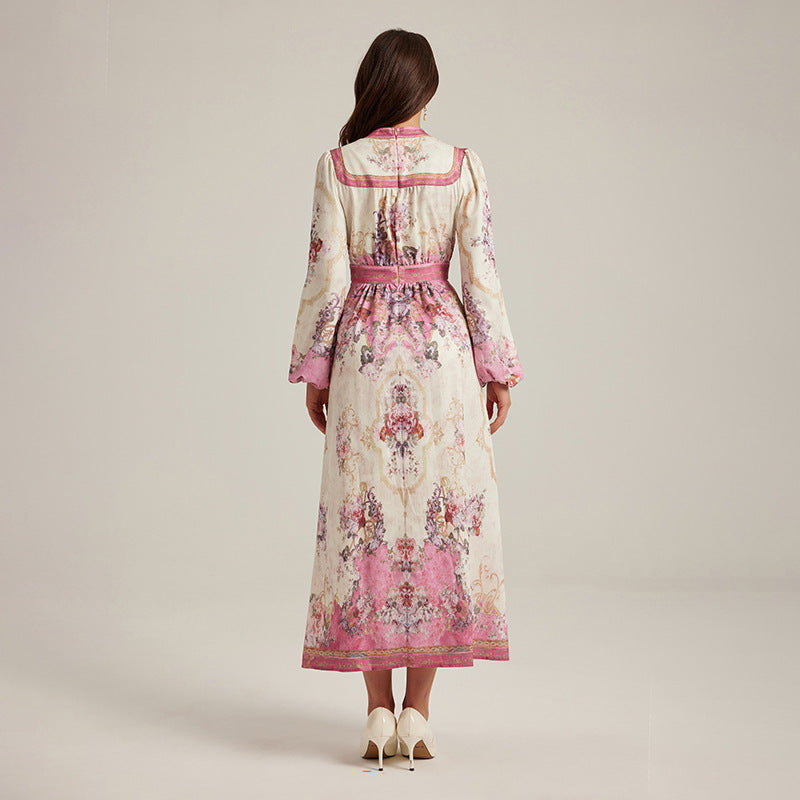 Special V-neck Vintage Printed Maxi Dress For Women