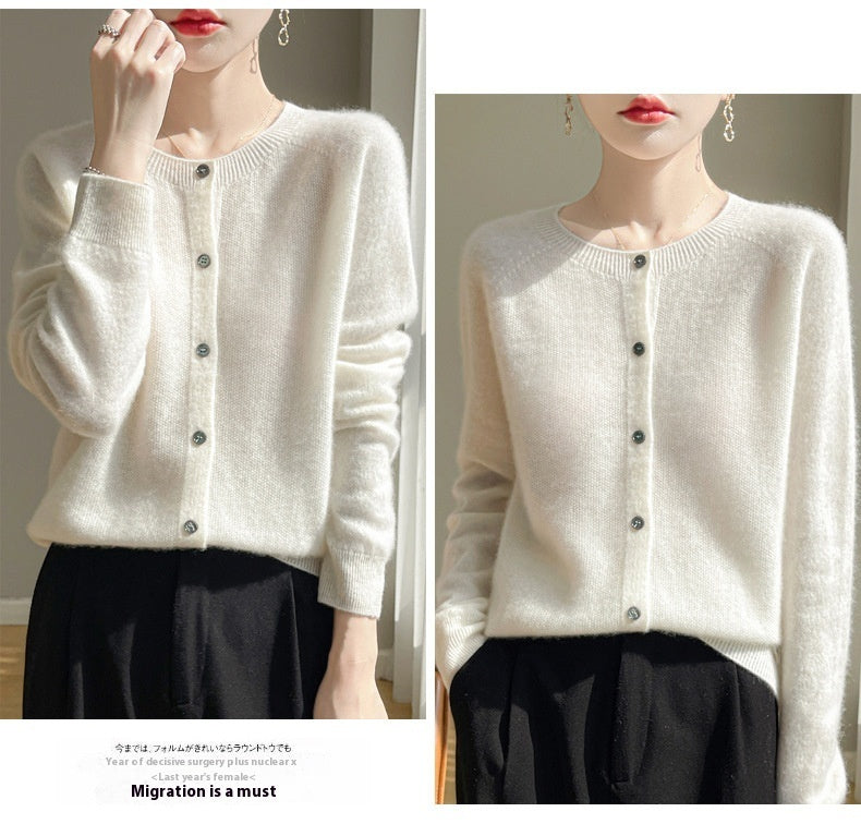 Round Neck Sweater Cashmere Knitted Cardigan