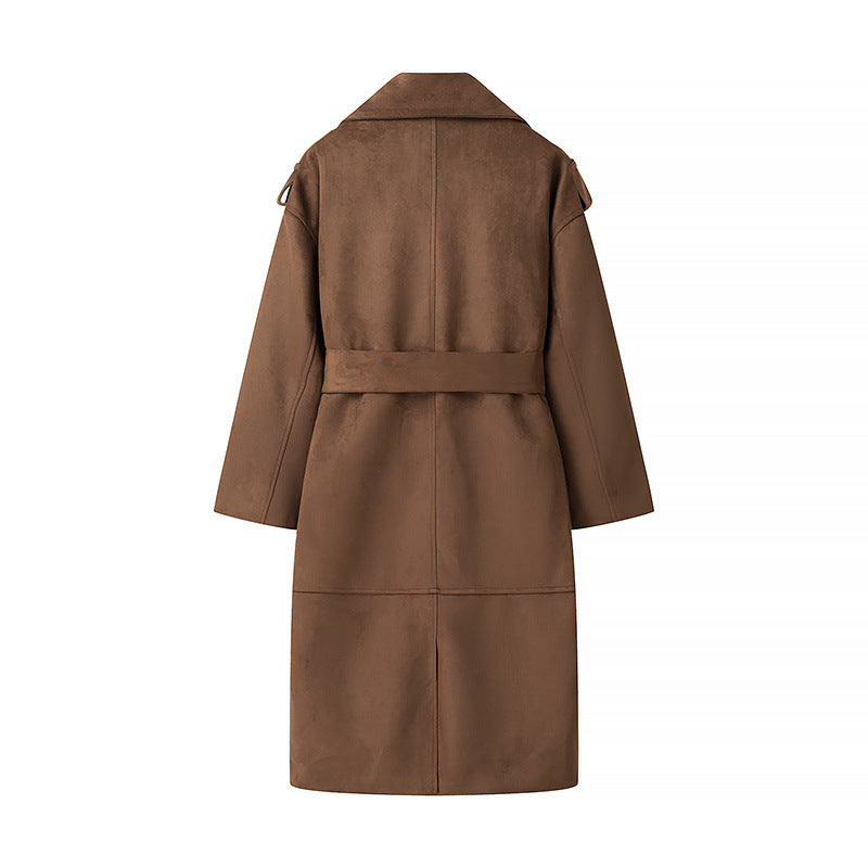 Deerskin Velvet Lapel With Belt Trench Coat