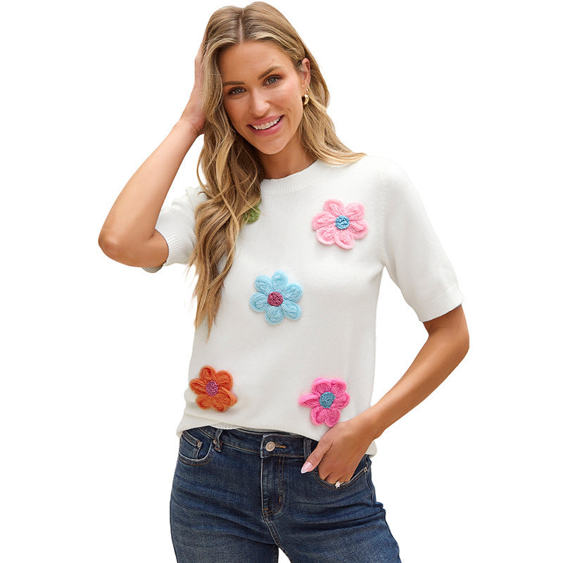 Three-dimensional Flower Decoration Shirt
