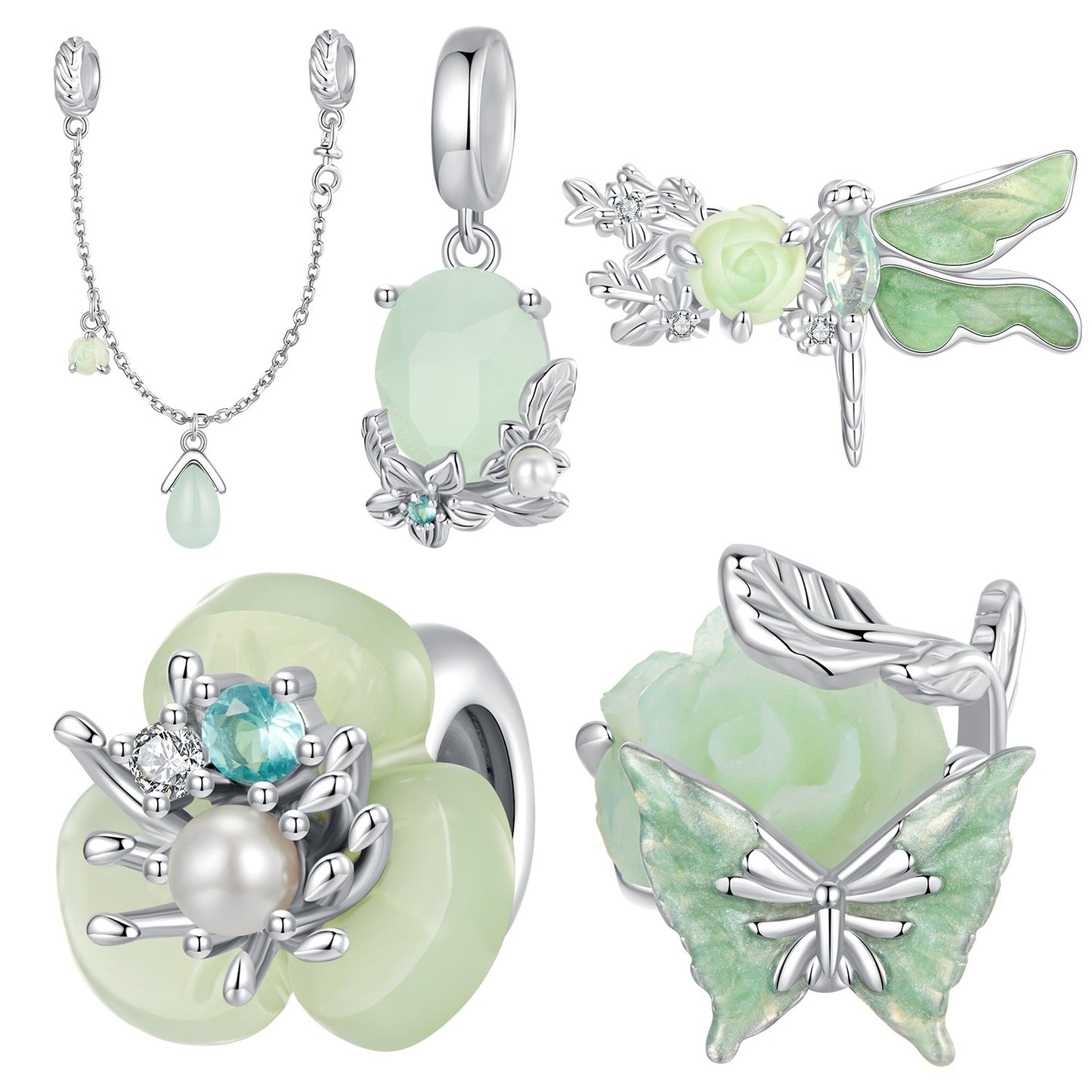 Green Flowers And Insects Series Bracelet
