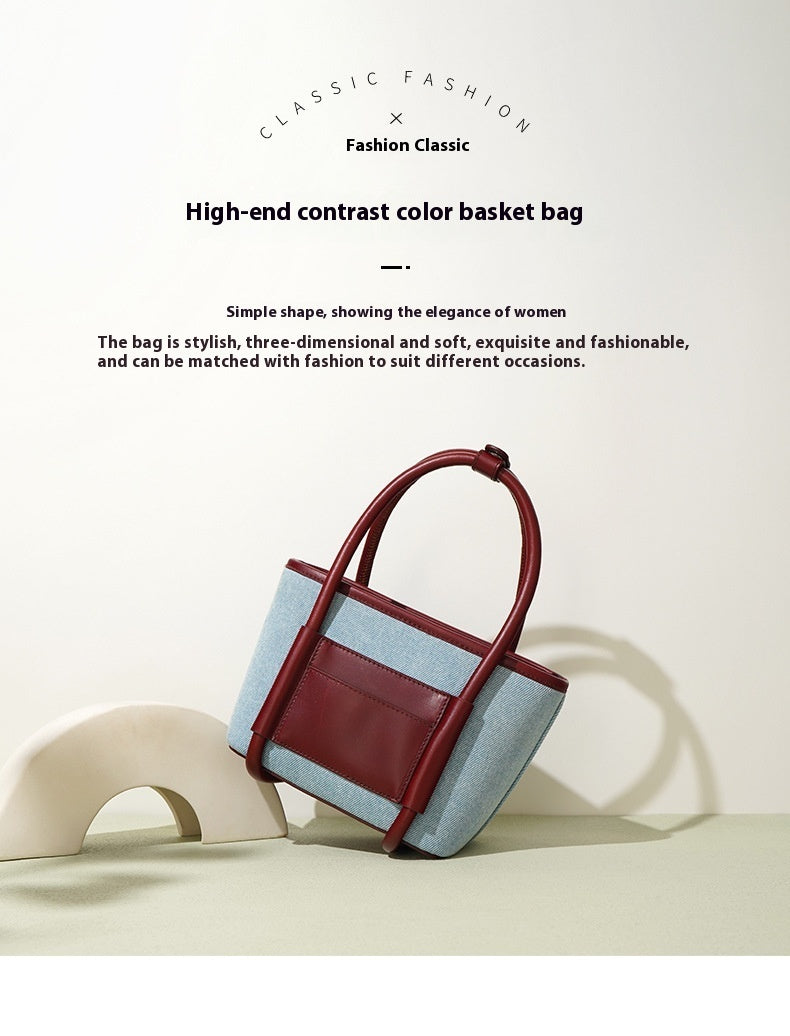 Top Layer Cowhide Basket Bag