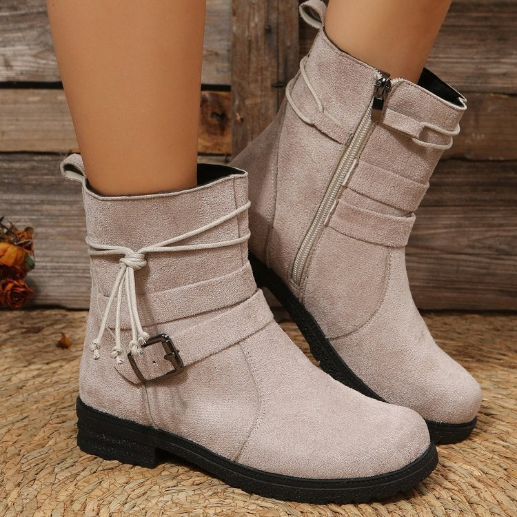 Buckle Square Heel Fashion Boots