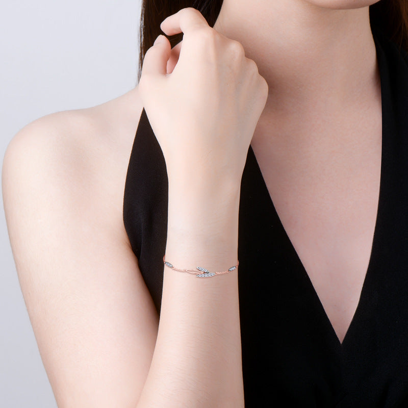 Simple All-match Leaf Diamond Bracelet
