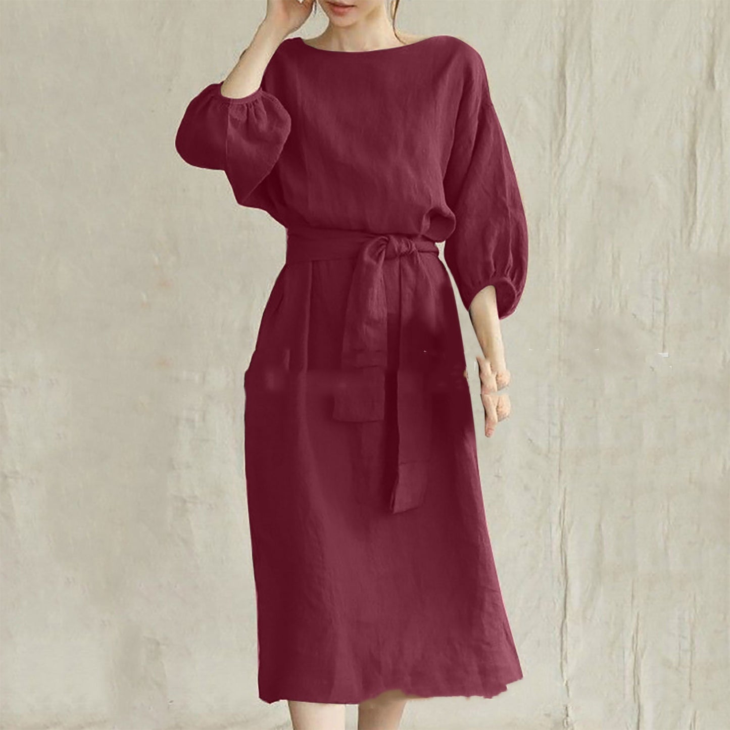High Waist Lace-up Round Neck Dress