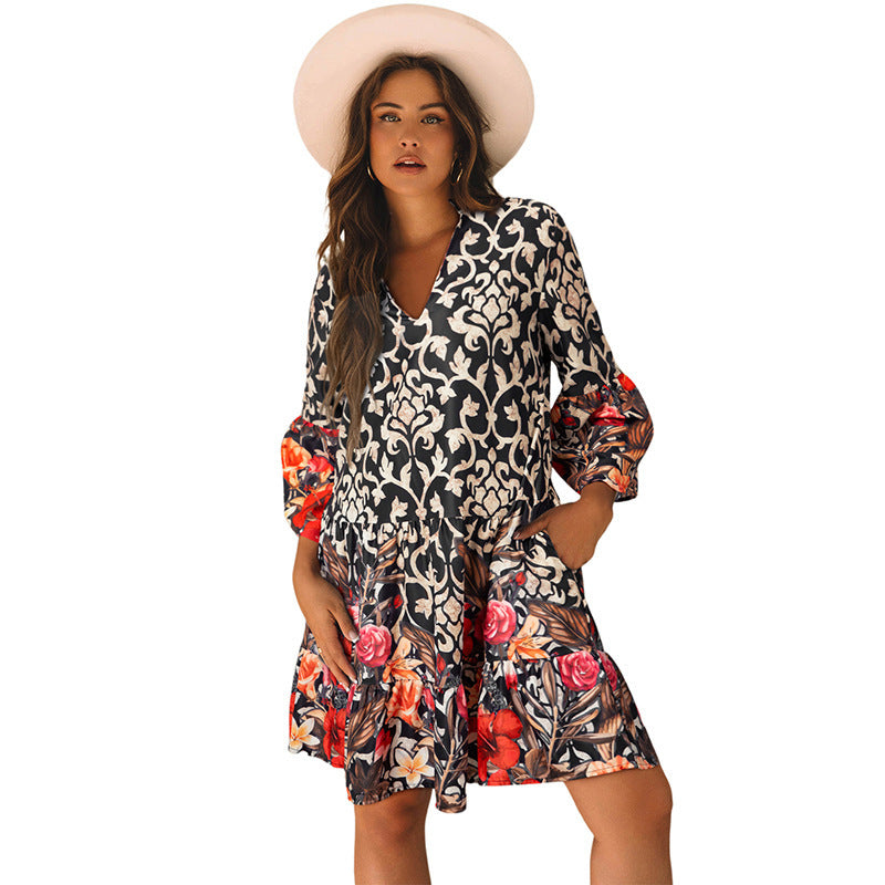 European And American V-neck Dress Women