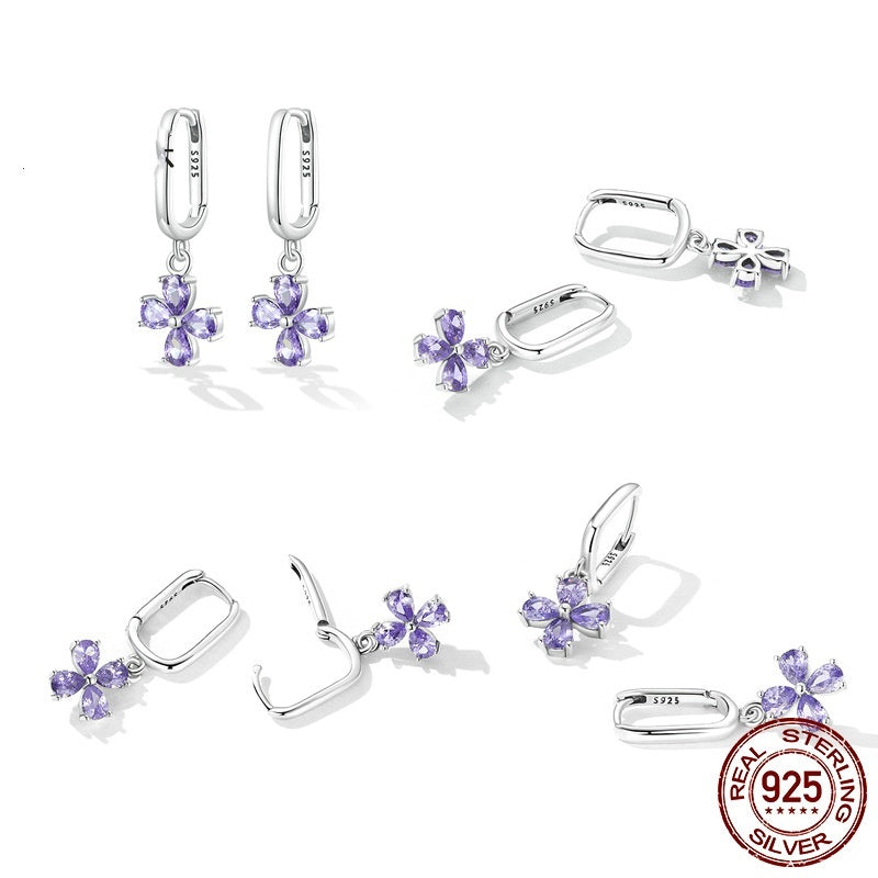 Sterling Silver Purple Zirconium Flower Purple Zircon