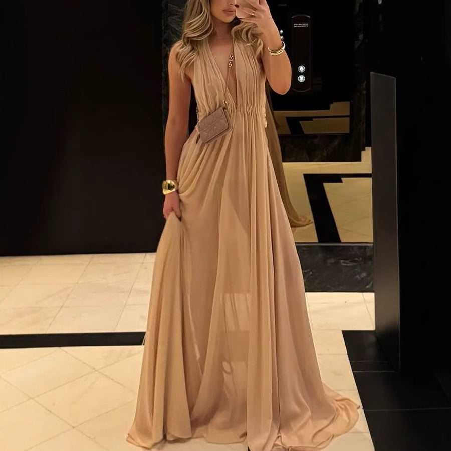 Summer Deep V-neck Backless Dress Women