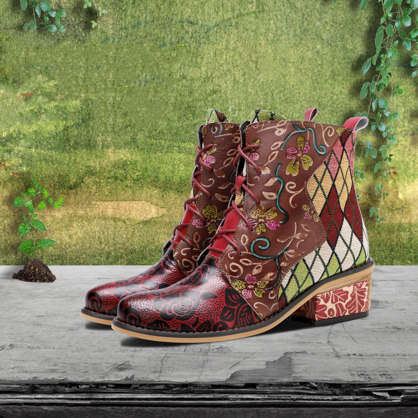 Denim Jacquard Women's Short Boots