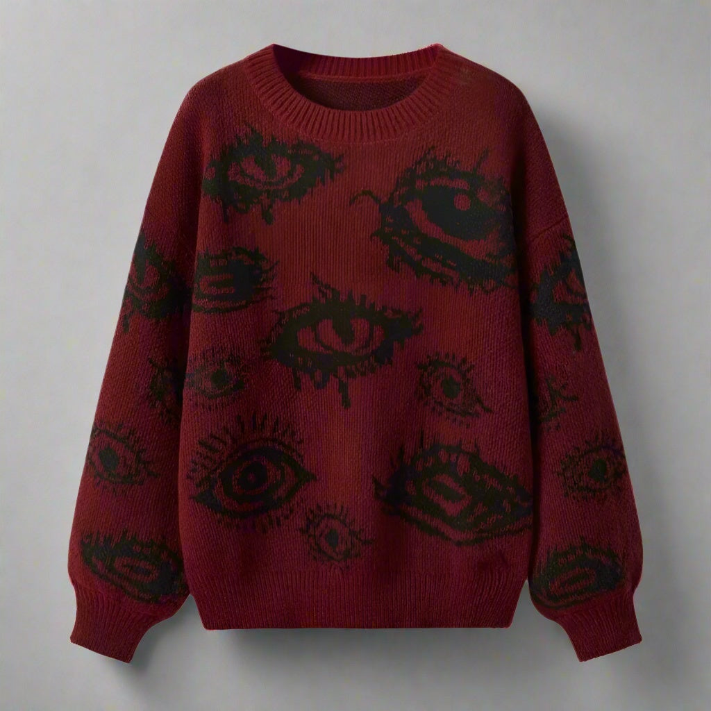 Round Neck Wide Knitted Jacquard Sweater