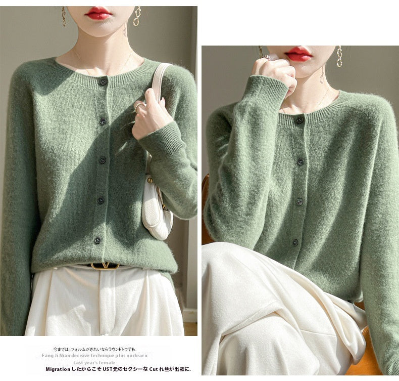 Round Neck Sweater Cashmere Knitted Cardigan