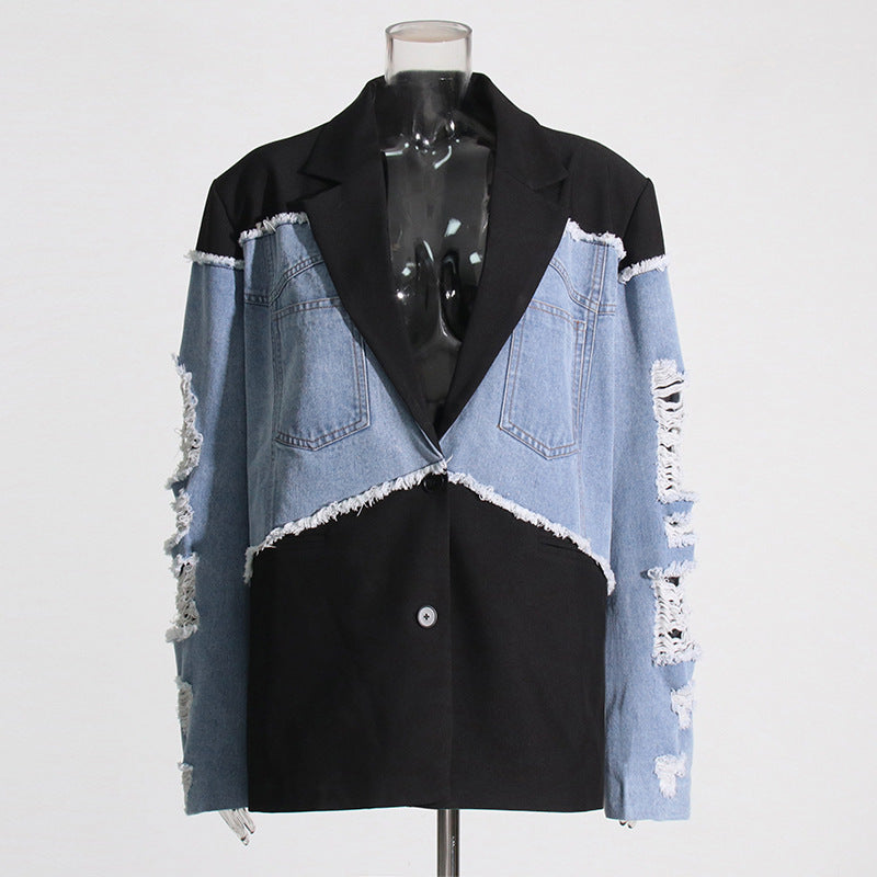 Retro And Trendy Denim Patchwork Jacket