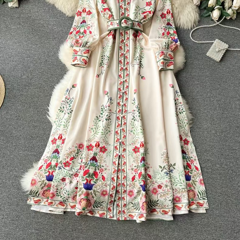 Stand Collar Hem Long Dress