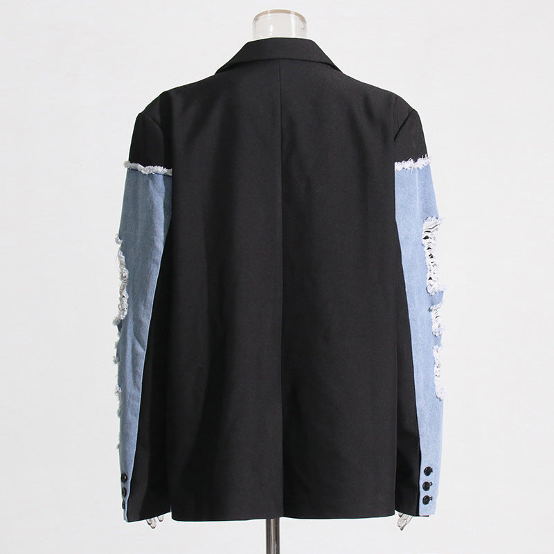 Retro And Trendy Denim Patchwork Jacket