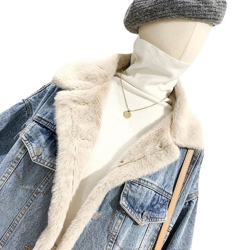 Denim Coat Women's Loose Lambswool