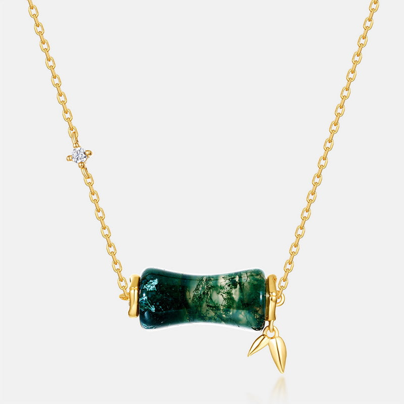 Natural Green Stone Bamboo Necklace