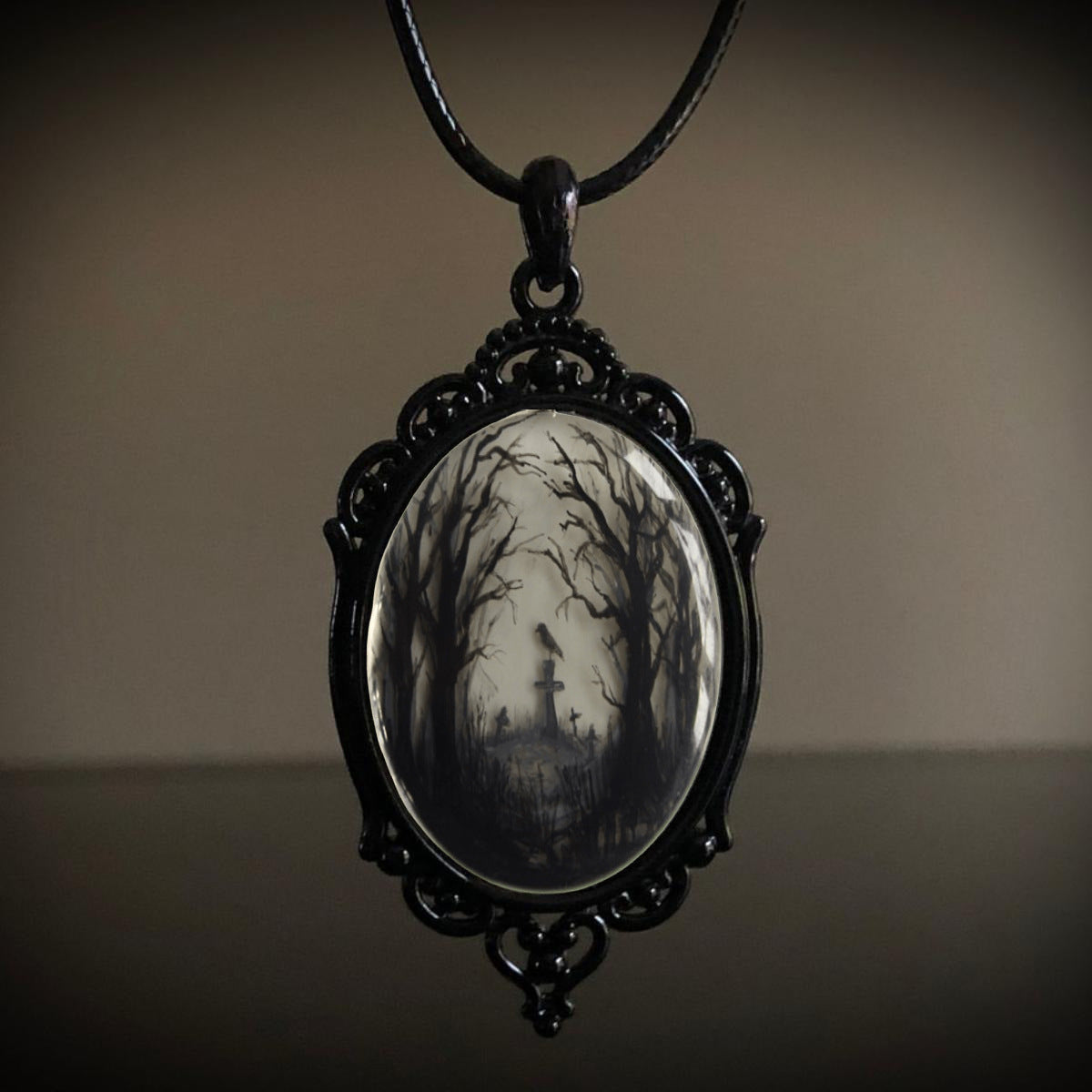 Gothic Crow Forest Pendant Charm Necklace