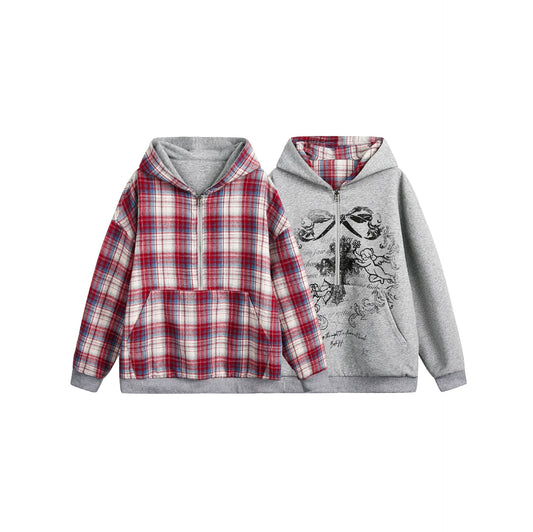 American Retro Loose Double-sided Hoodie Coat