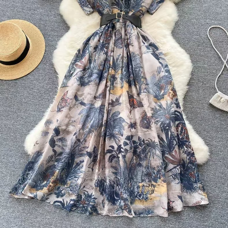 French Minority Elegant Printed Dress