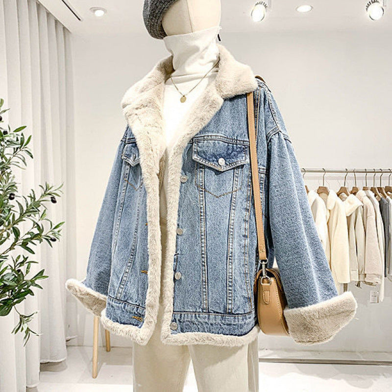 Denim Coat Women's Loose Lambswool