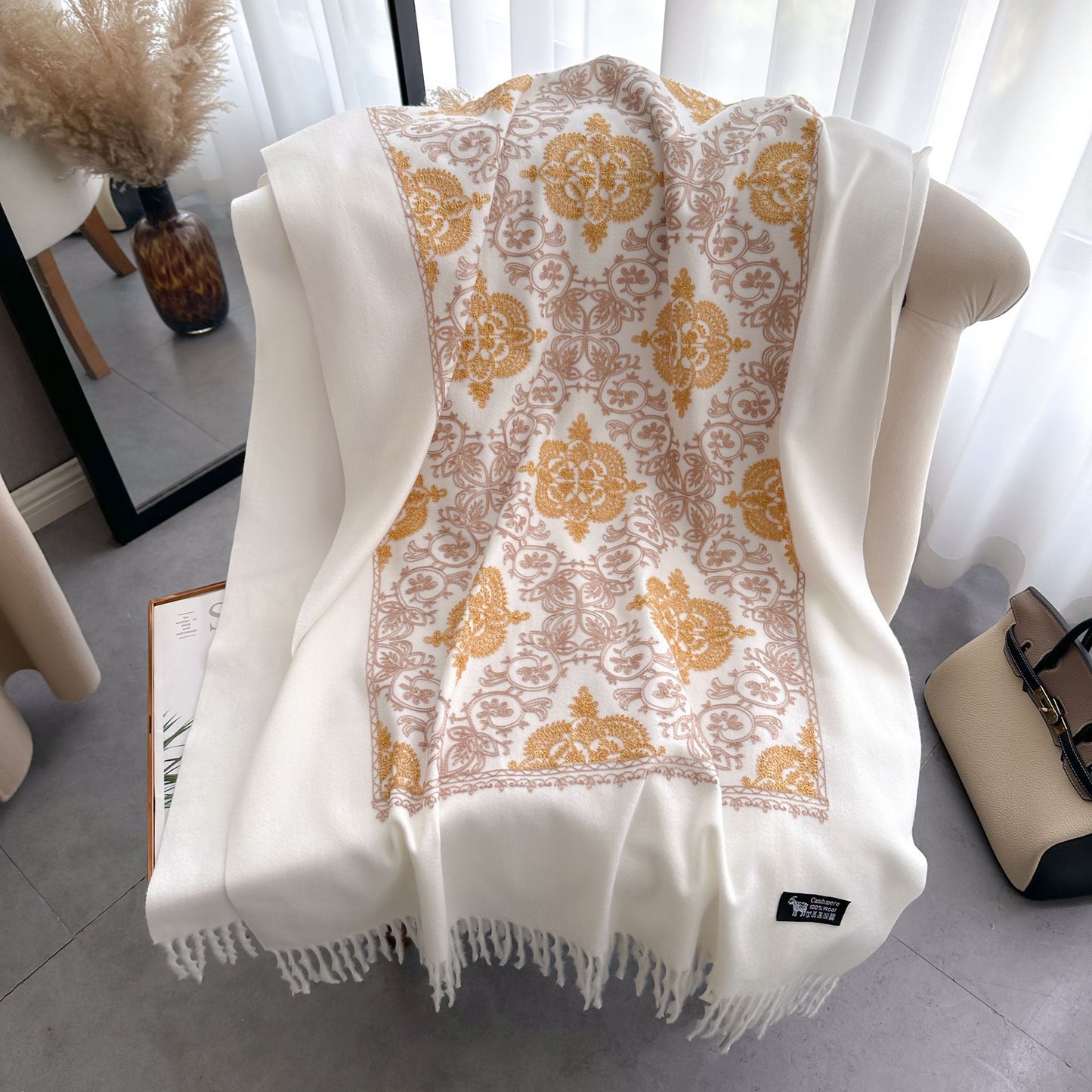 Cashmere-like Embroidered Warm Scarf