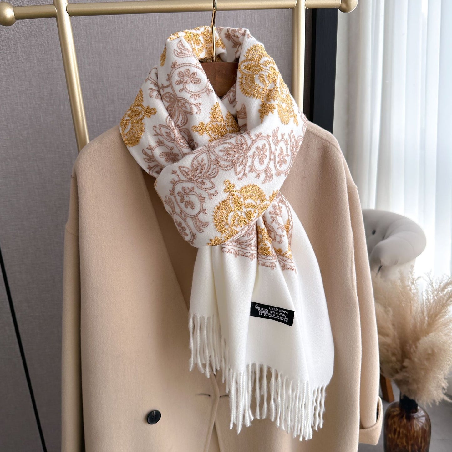 Cashmere-like Embroidered Warm Scarf