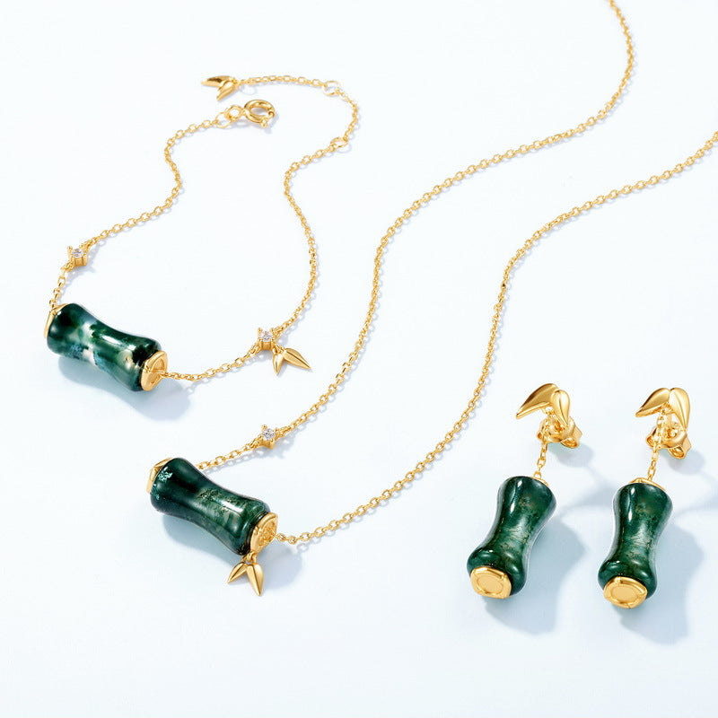 Natural Green Stone Bamboo Necklace