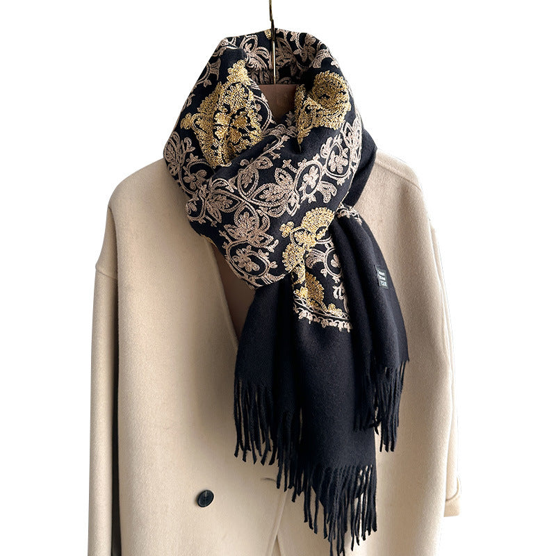 Cashmere-like Embroidered Warm Scarf