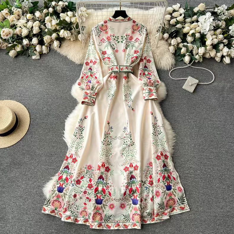 Stand Collar Hem Long Dress