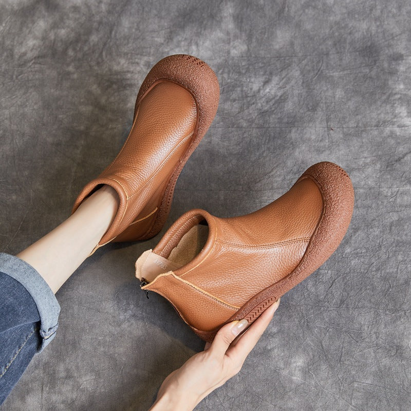 Cowhide Leisure Ankle Boots