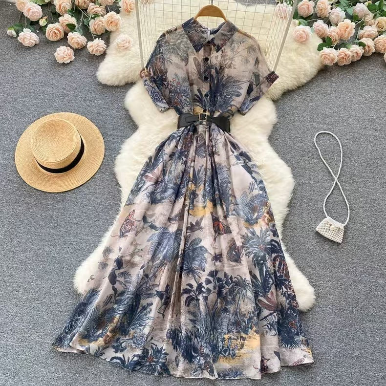 French Minority Elegant Printed Dress