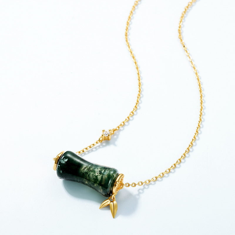 Natural Green Stone Bamboo Necklace