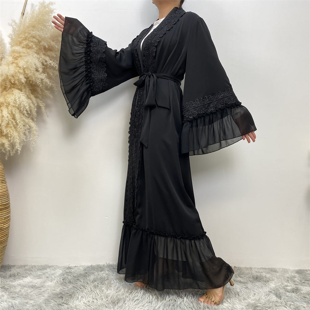 Black Flower Embroidered Cardigan Robe