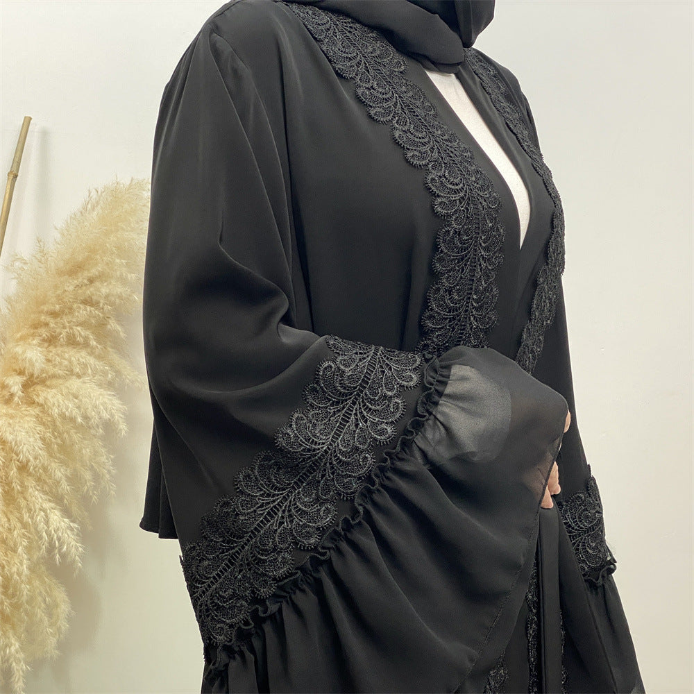 Black Flower Embroidered Cardigan Robe