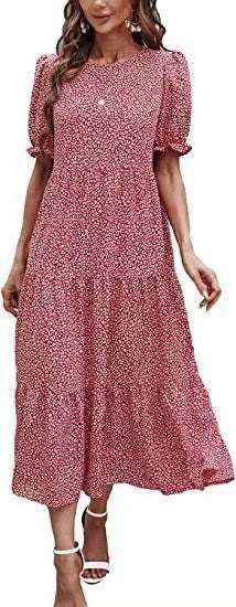 Printed Short Sleeves Dress Women