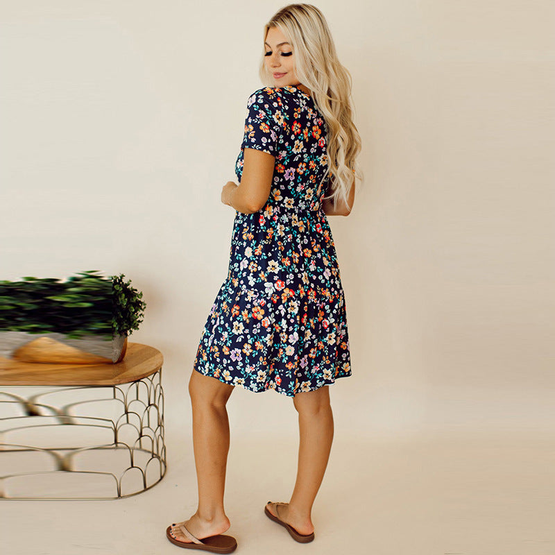 Floral Short Sleeve Dress Women