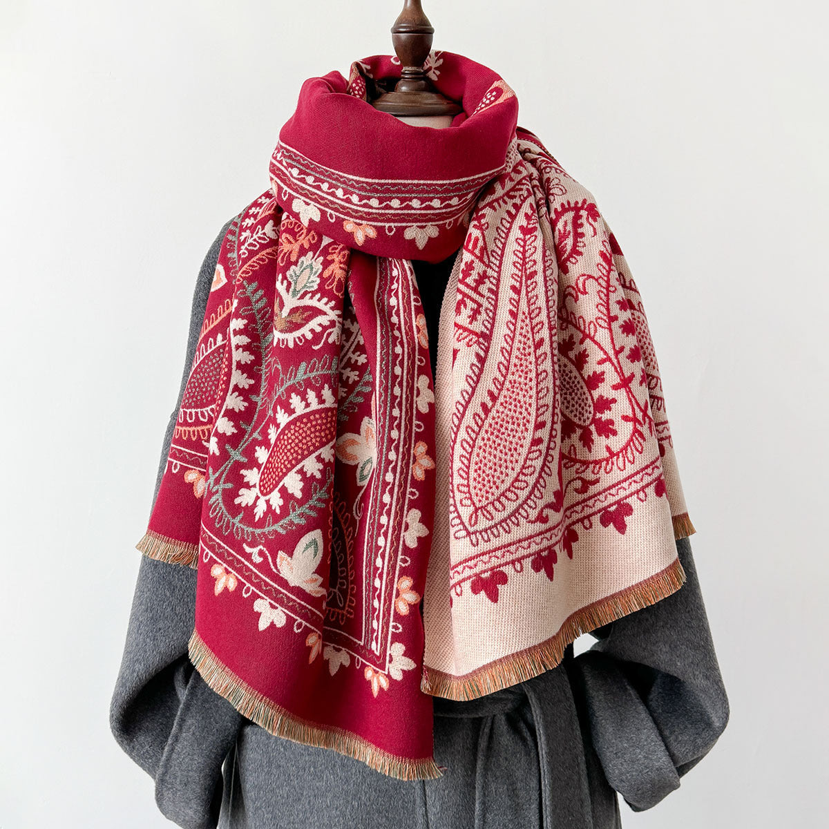 New Geometric Double-sided Dual-use Scarf Baggy Coat
