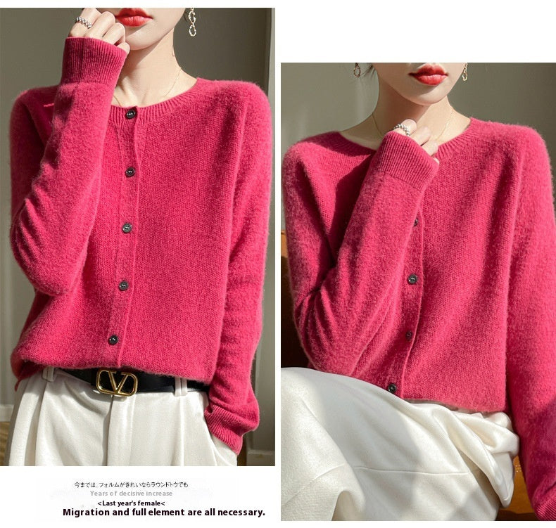 Round Neck Sweater Cashmere Knitted Cardigan