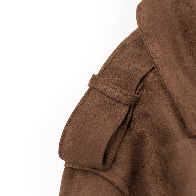 Deerskin Velvet Lapel With Belt Trench Coat
