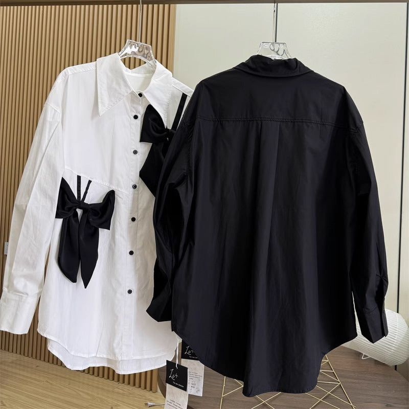 French Style Bow Long Sleeve Shirt