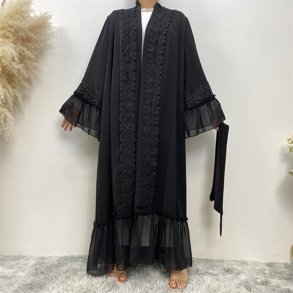 Black Flower Embroidered Cardigan Robe