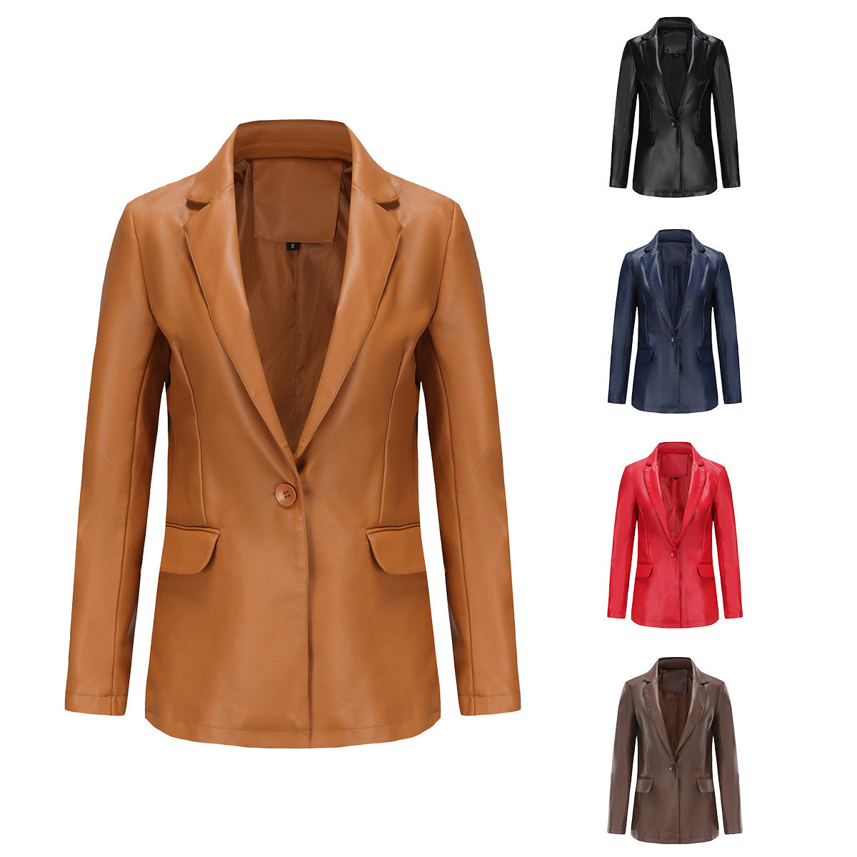 Single Button Commute Leisure Leather Coat